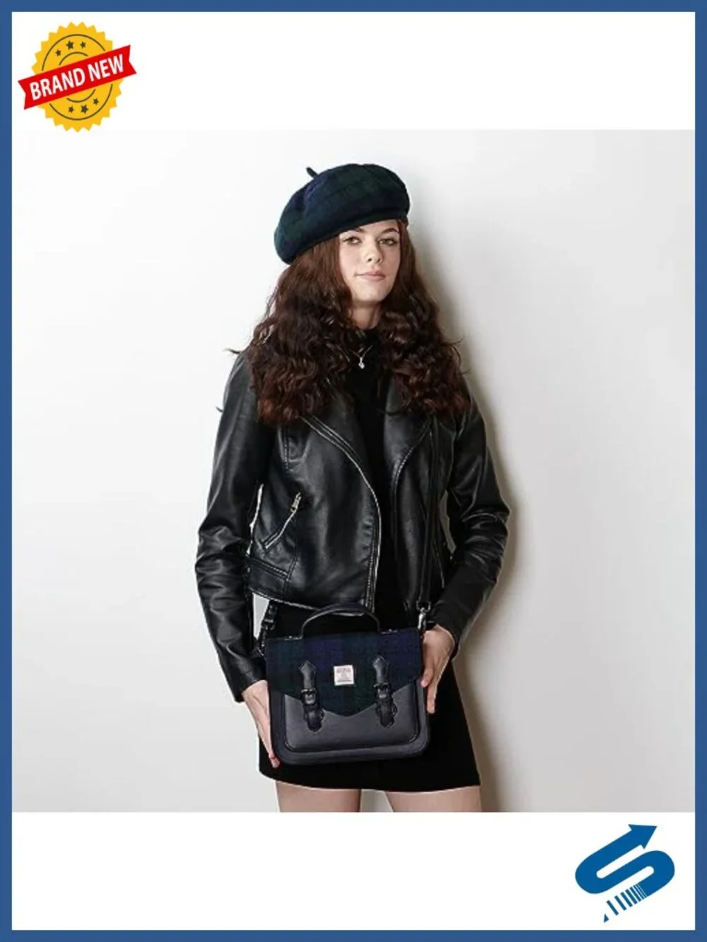 Authentic Harris Tweed & Vegan Leather Satchel with Buckle Closure